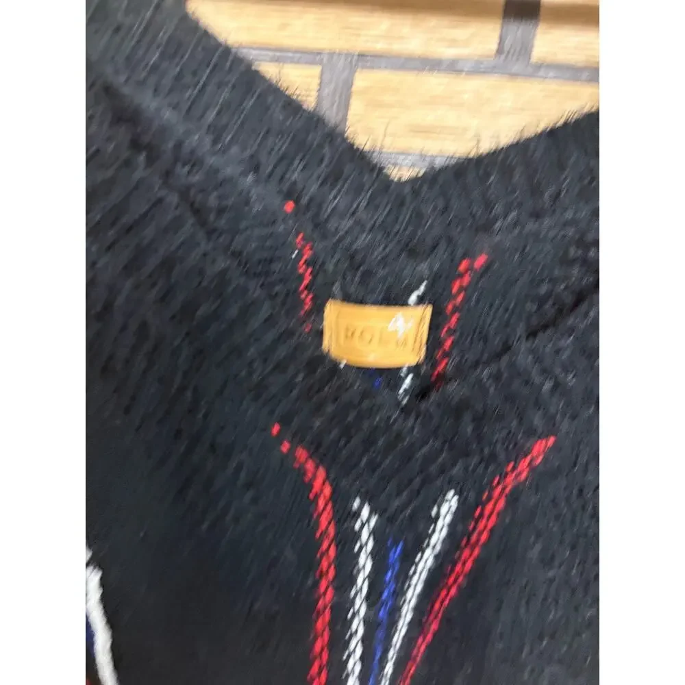 POL Black Multi Color Fring‎ V Neck Sweater Size Medium